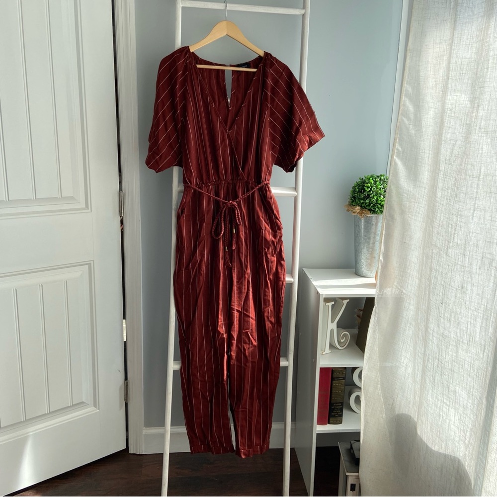Storia Burgundy Striped Jumpsuit